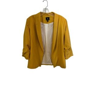 Jules & Leopold Mustard Yellow Ruched 3/4 Sleeve Pearl Button Blazer Size M